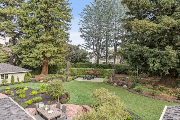 an outdoor space with garden view