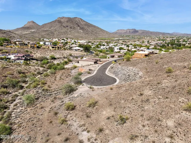 a view of a field with a mountain in the background