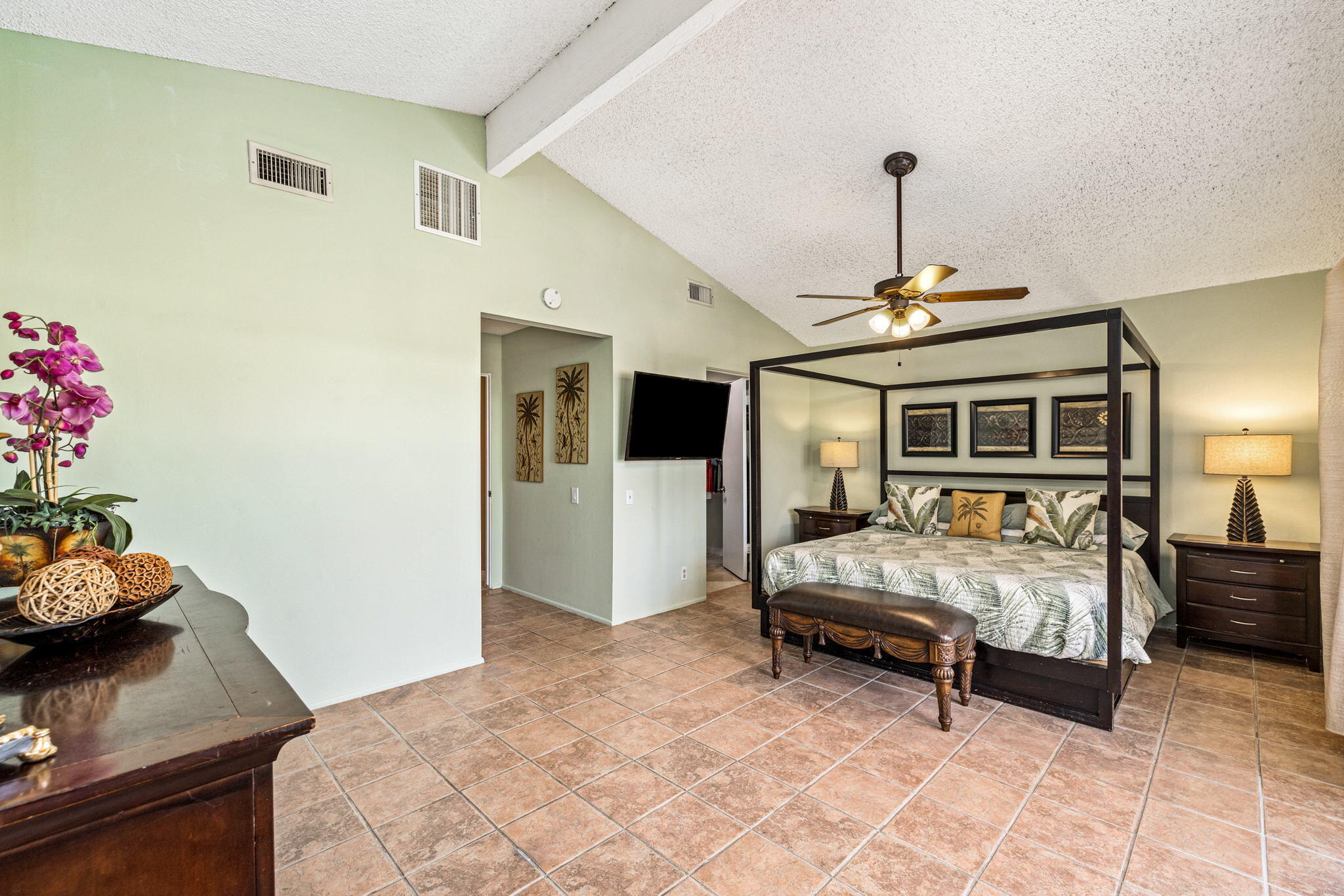 2290 North Victoria Road Palm Springs, CA 92262 - Photo 24 of 42 a bedroom with a bed and wooden floor