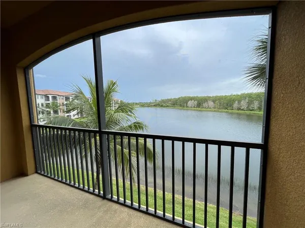 a view of lake from a balcony