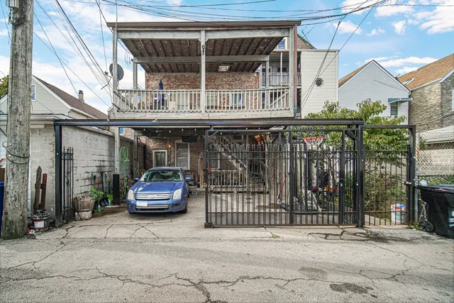 a view of a car parked in garage