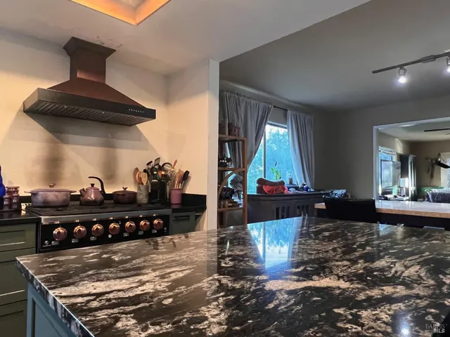 a kitchen with lots of counter top space