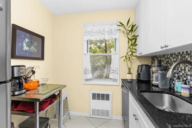 a kitchen with a sink a counter and cabinets