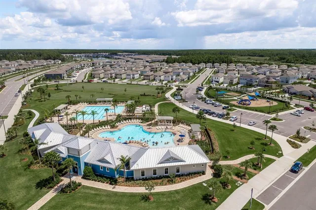 a view of a lake with a city