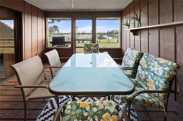 a dining room with furniture
