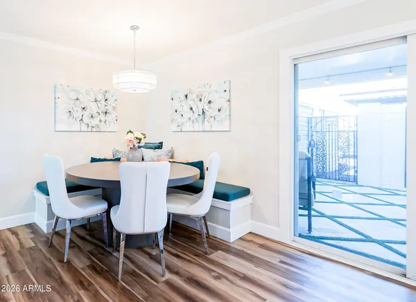 a table and chairs in a room