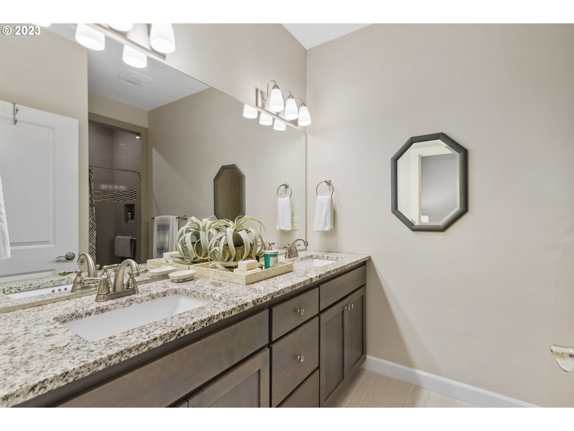 17402 Northeast 16th Avenue Ridgefield, WA 98642 - Photo 24 of 32 a bathroom with a granite countertop sink vanity and mirror