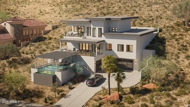 a front view of a house with balcony