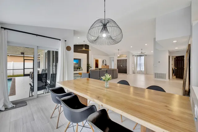 a room with lots of dining table and chairs