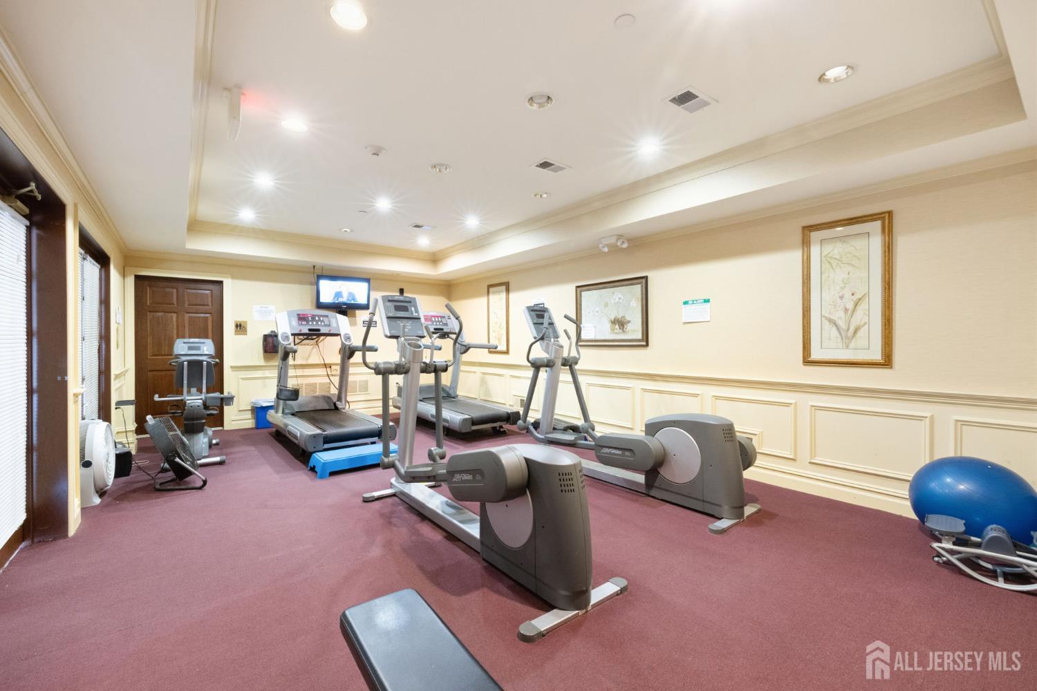 540 Cranbury Road, Unit 107 East Brunswick, NJ 08816 - Photo 16 of 20 a living room with furniture gym equipment and a large window