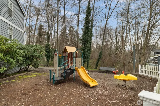 a view of a park with slide