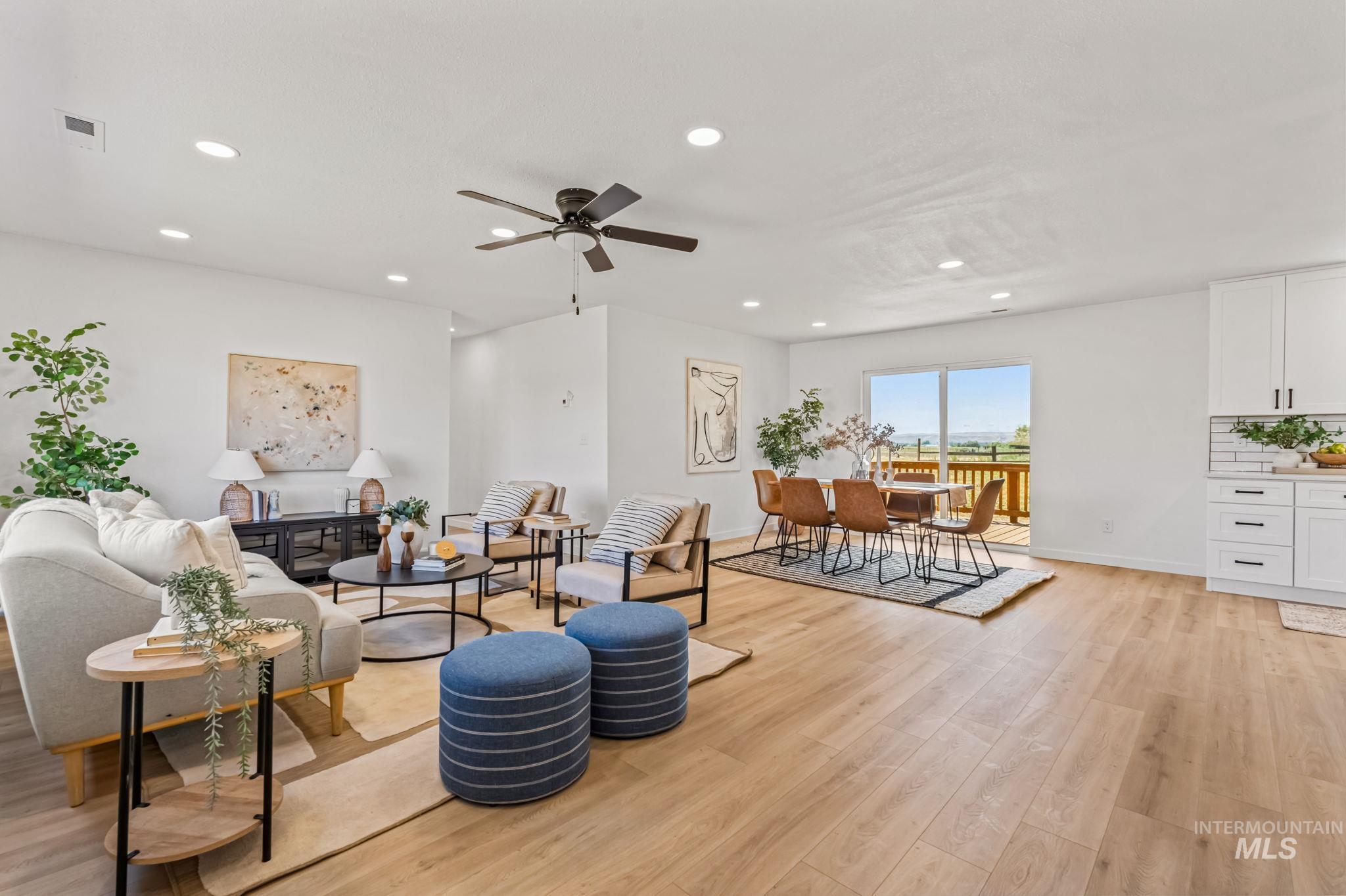 1117 Olds Ferry Road Weiser, ID 83672 - Photo 14 of 35 Living room featuring recessed lighting, light wood-style floors, and ceiling fan