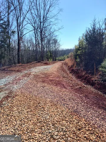 a row of trees with a house in the background