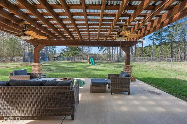 a patio with an outdoor space