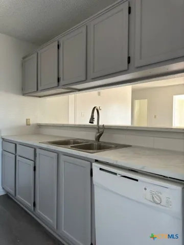 a kitchen with a sink and cabinets
