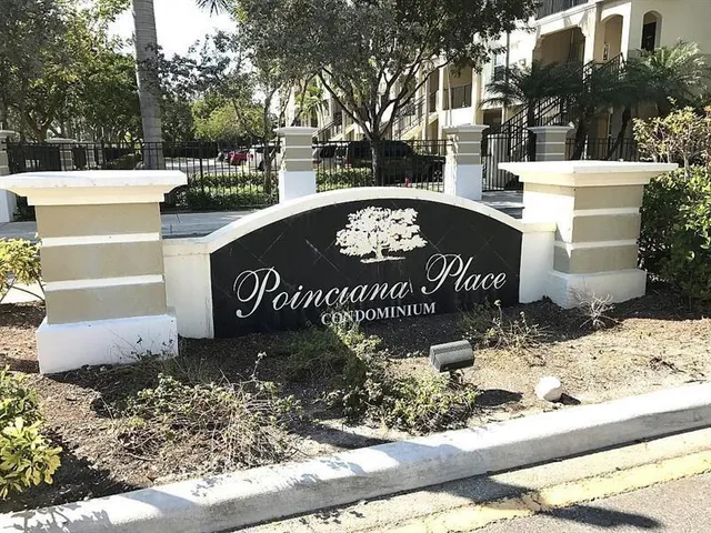 a view of a park that has tree in front of it