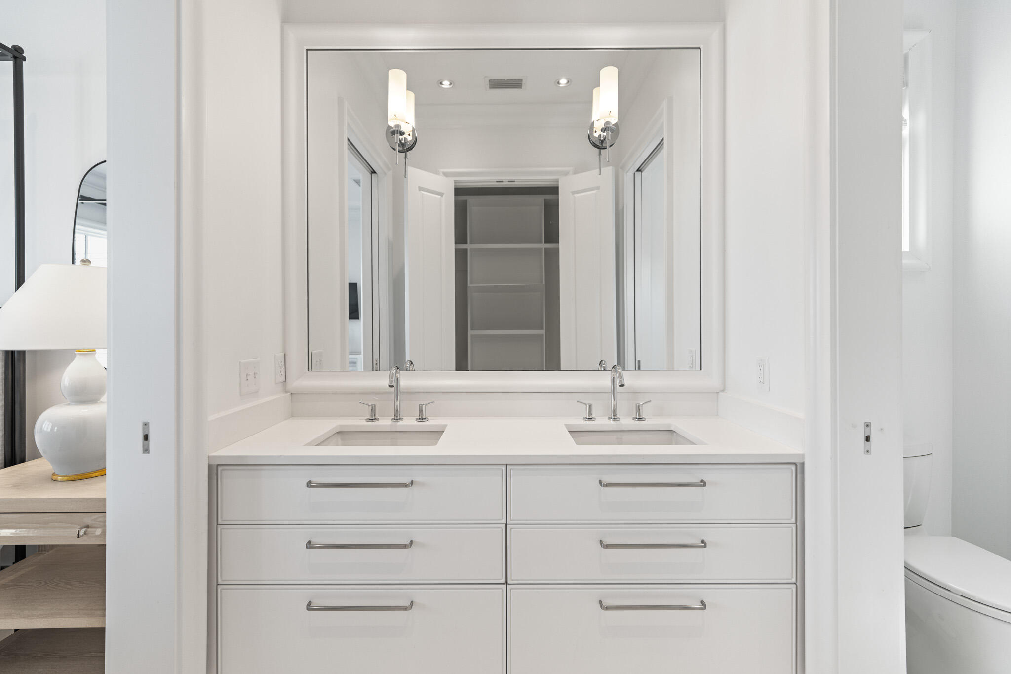 24 Escape Dr Inlet Beach Inlet Beach, FL 32461 - Photo 20 of 69 a bathroom with a granite countertop sink vanity and a mirror