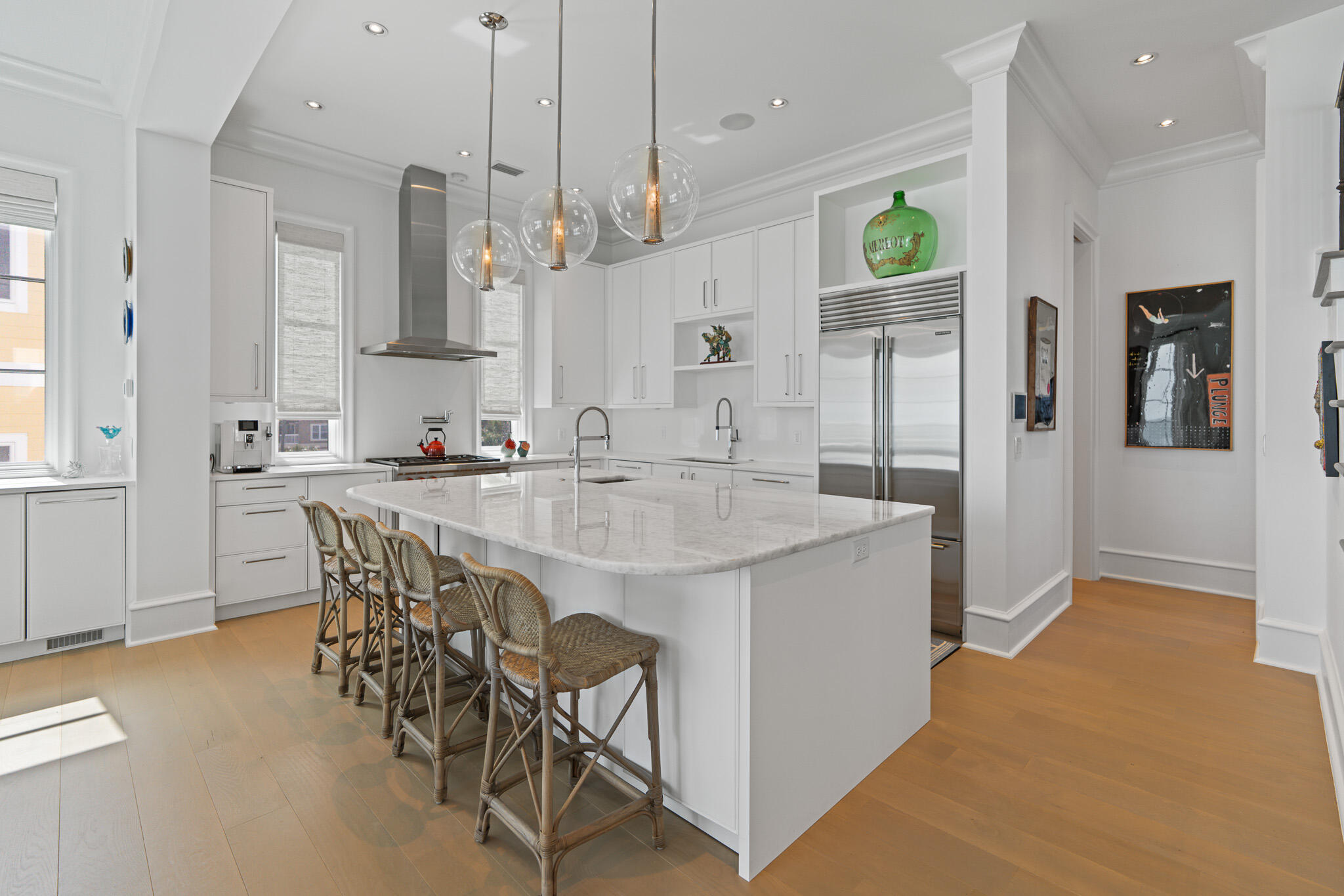 24 Escape Dr Inlet Beach Inlet Beach, FL 32461 - Photo 23 of 69 a kitchen with kitchen island granite countertop a table chairs refrigerator and microwave