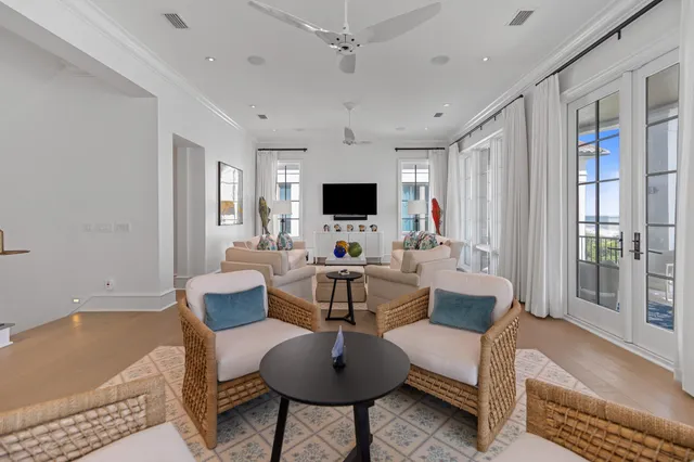 a outdoor dining space with furniture