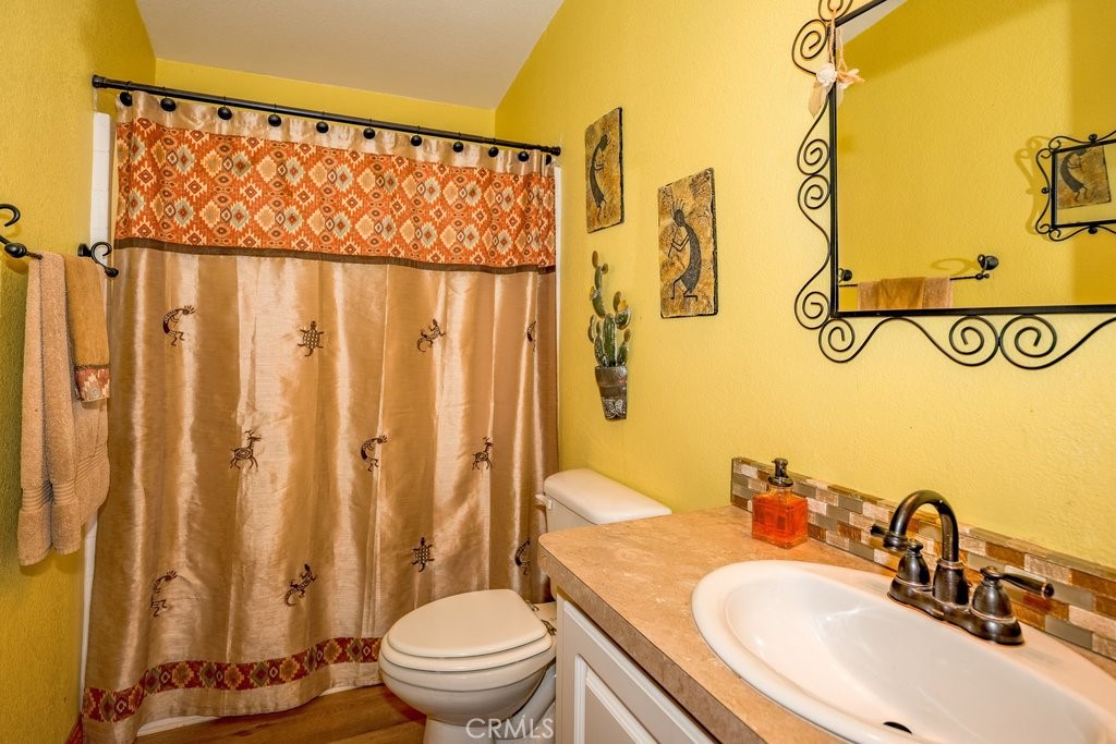 33330 Palen Road Agua Dulce, CA 91390 - Photo 11 of 56 a bathroom with a sink a toilet and shower curtain