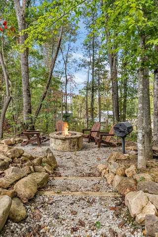 a view of a lake with houses in the back