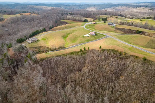 a view of a lake in middle of the town