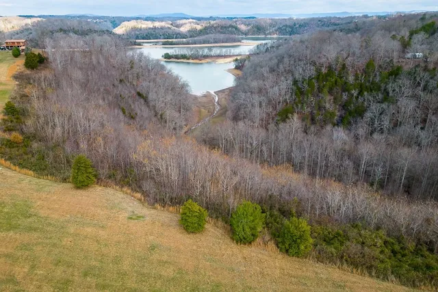 a view of a lake with mountain