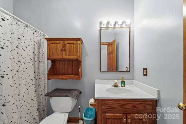 a bathroom with a sink toilet and mirror