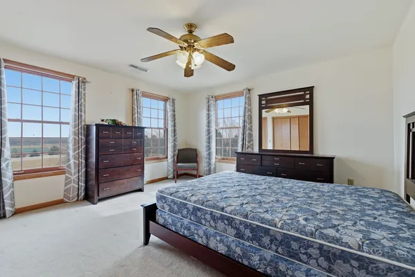 a bedroom with a bed and dresser