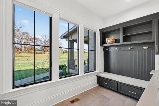 a view of a garden with an outdoor space