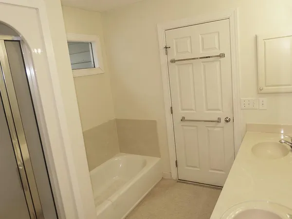 a bathroom with a bathtub