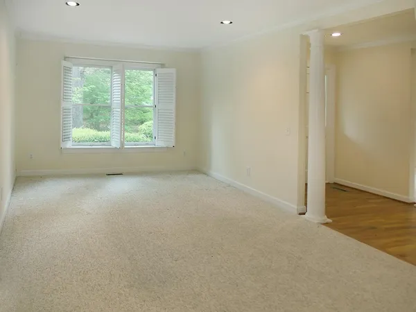 an empty room with windows