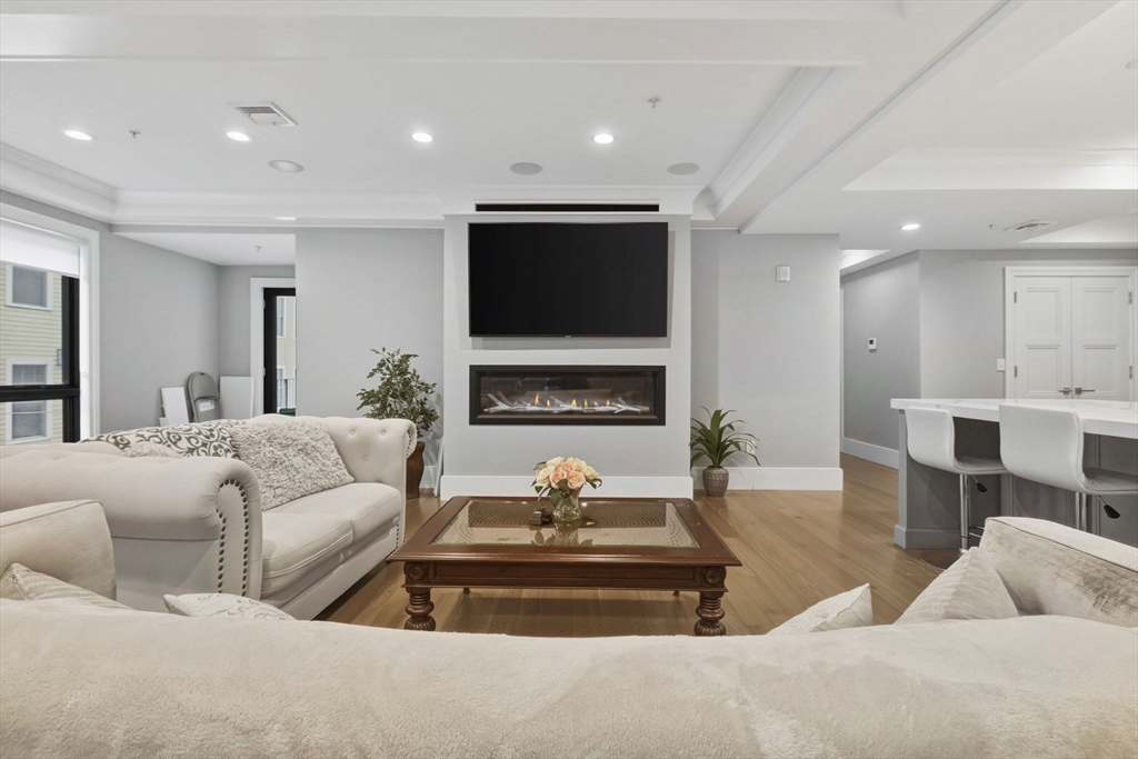 377 West First Street, Unit 5 Boston, MA 02127 - Photo 9 of 27 a living room with furniture a flat screen tv and a fireplace