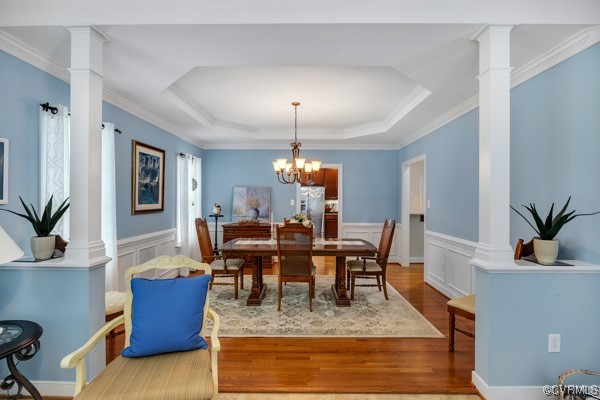 601 Carldan Road Richmond, VA 23227 - Photo 12 of 43 Dining space with ornate columns, a raised ceiling