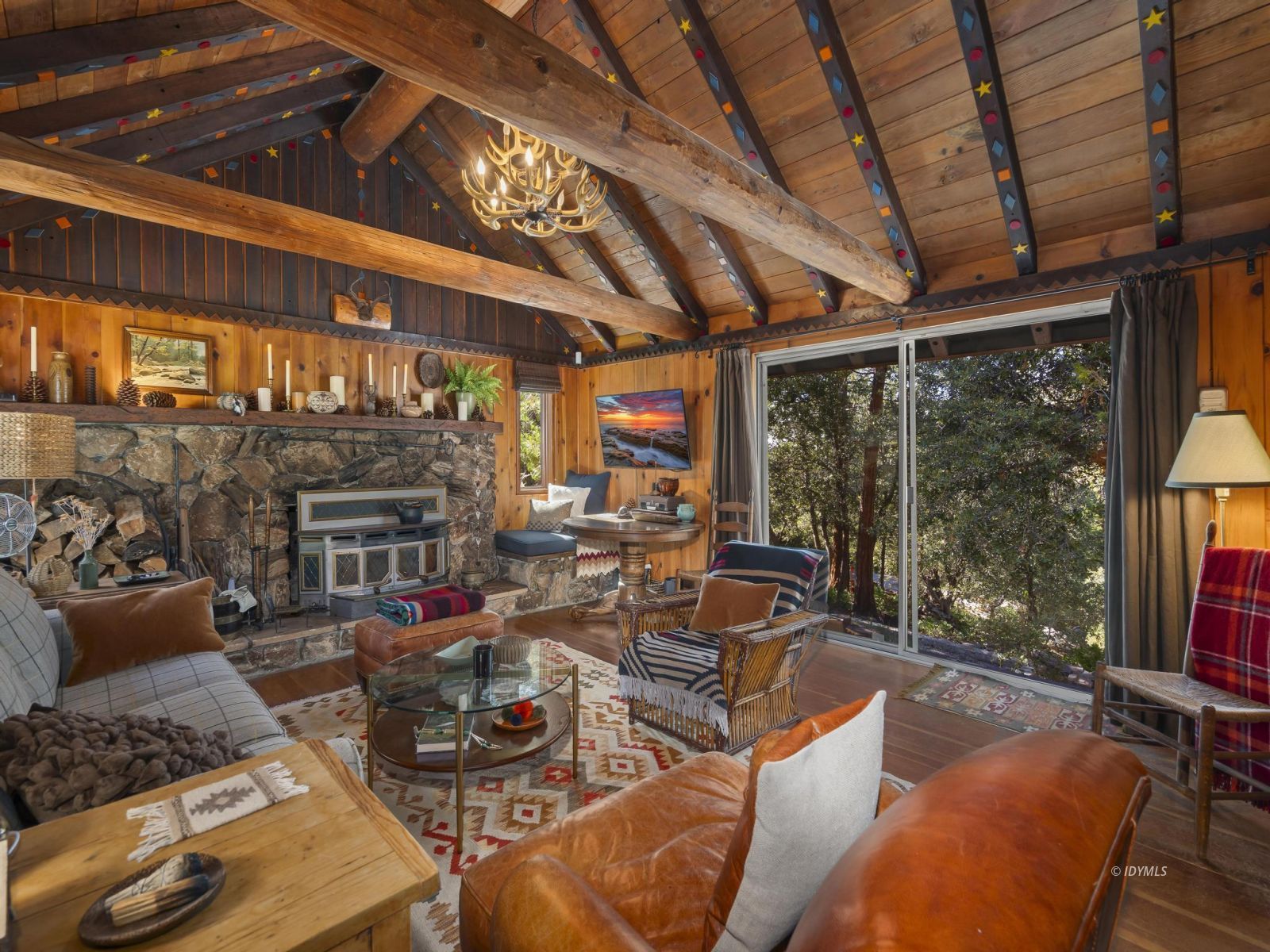53241 Middleridge Drive Idyllwild, CA 92549 - Photo 17 of 48 a living room with furniture a fireplace and city view