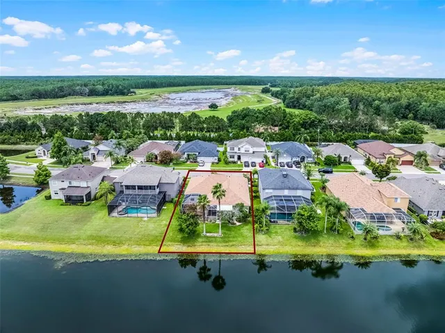 a view of a lake with houses