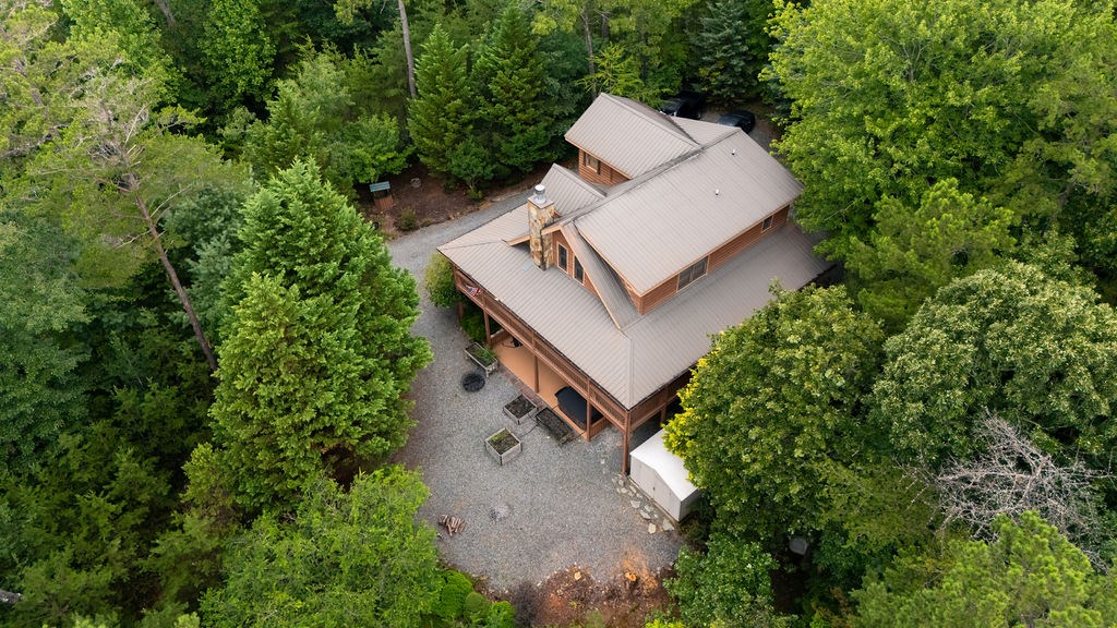 120 Foxfire Road Blue Ridge, GA 30513 - Photo 48 of 55 an aerial view of a house with a yard and large trees