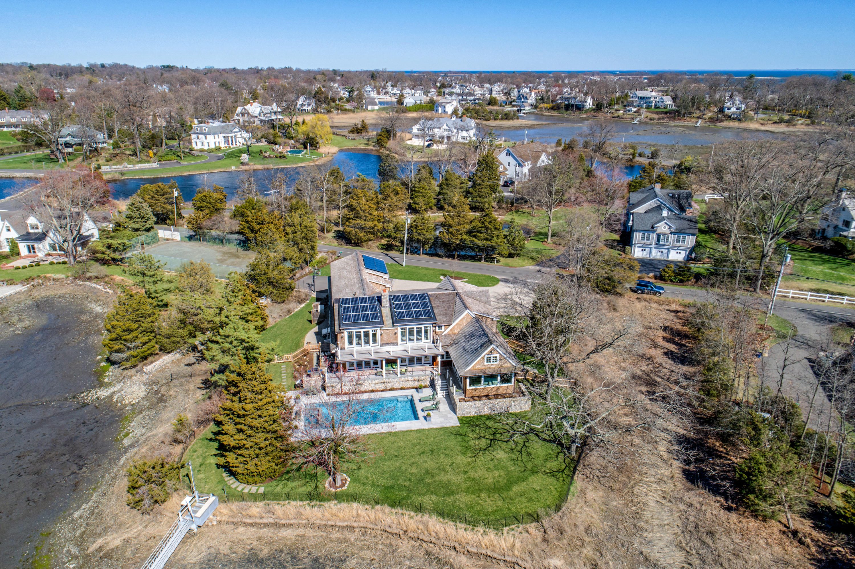 6 Contentment Island Road Darien, CT 06820 - Photo 23 of 40 an aerial view of a house with a yard