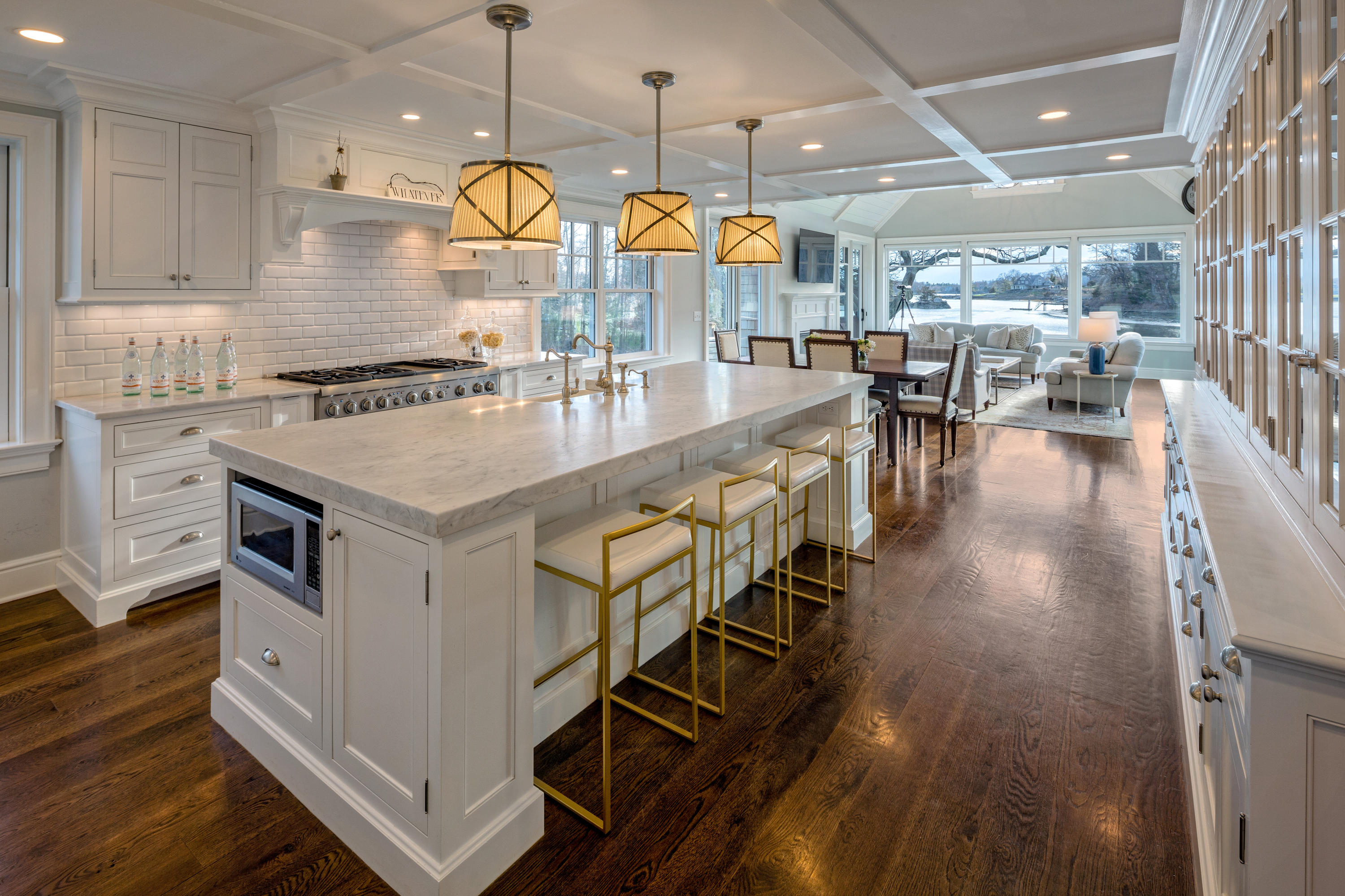 6 Contentment Island Road Darien, CT 06820 - Photo 10 of 40 a large kitchen with lots of counter space and view of living room