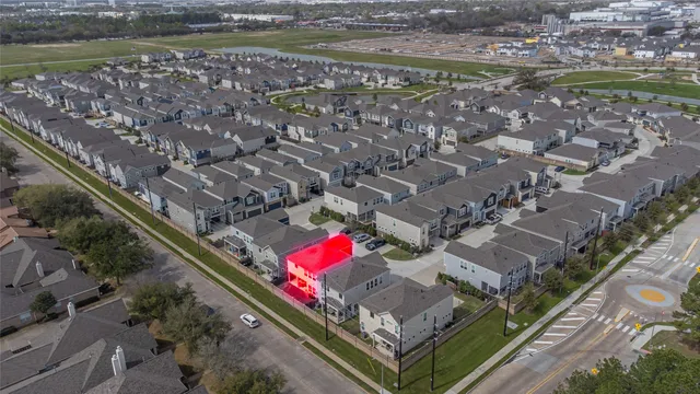 a view of a lake with a garden