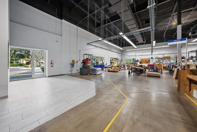 a view of a garage with storage