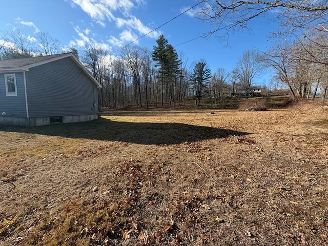 a view of a house with backyard and trees