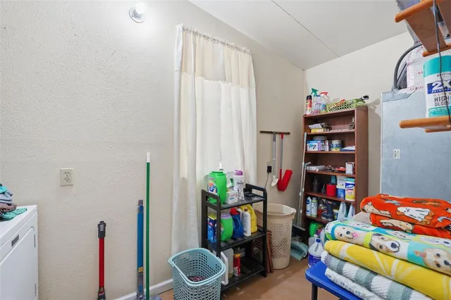 a outdoor dining space with furniture