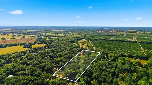 an aerial view of a houses with a yard