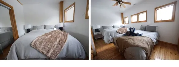 a living room with a bed window and a dresser