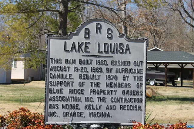 a view of swimming pool with lawn chairs and large tree