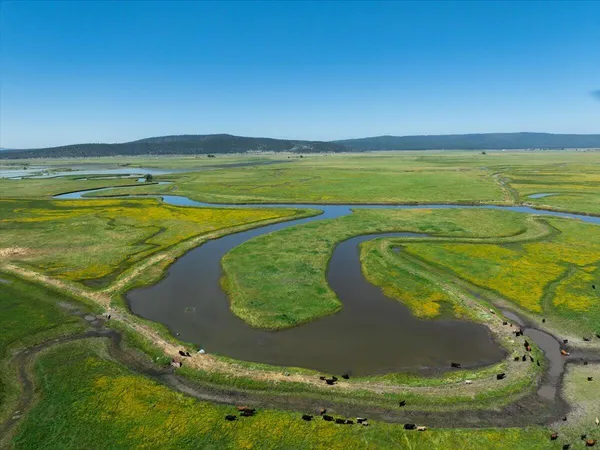 a view of a lake with mountain
