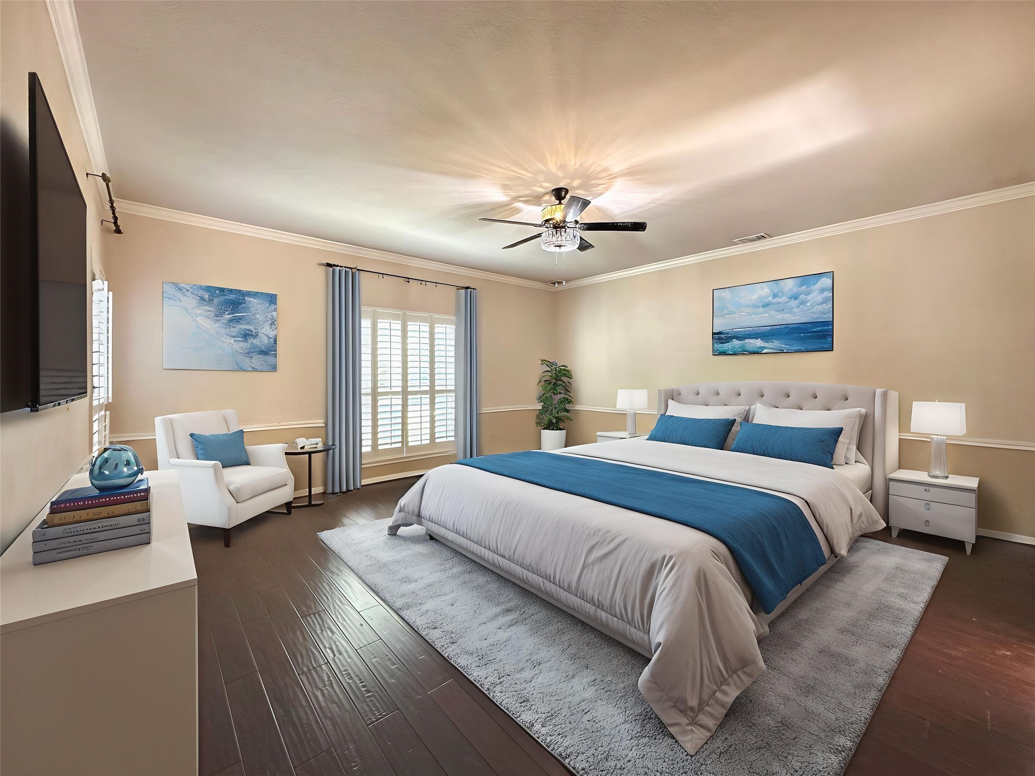 17003 Misty Creek Drive Spring, TX 77379 - Photo 22 of 50 a bedroom with a bed a couch and a flat screen tv