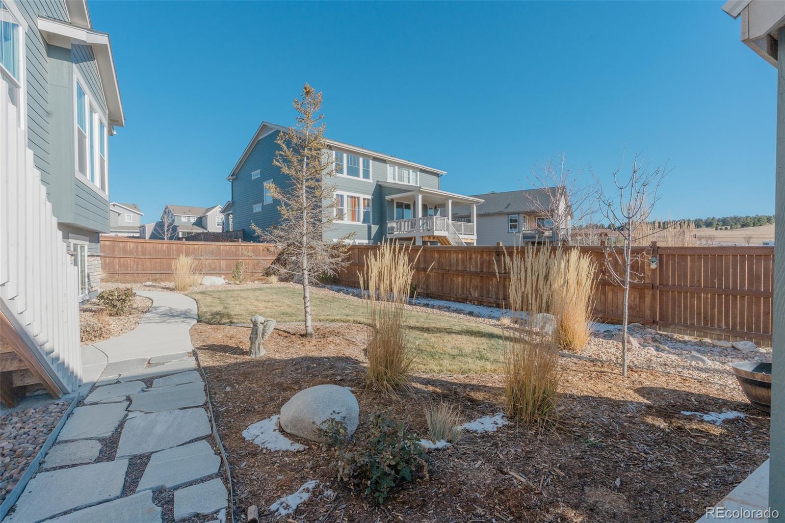 1122 Highpoint Trail Elizabeth, CO 80107 - Photo 42 of 45 a backyard of a house with table and chairs