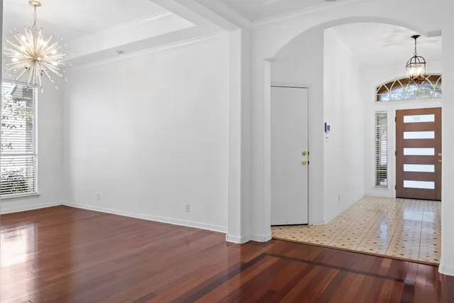 front view of a house with a ceiling fan